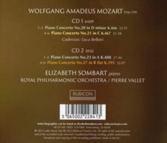 Elizabeth Sombart, Royal Philharmonic Orchestra, Pierre Vallet - Mozart: Piano Concertos Nos. 20 21 23 27 (2 CD)