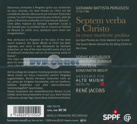 Akademie Für Alte Musik Berlin, René Jacobs - Pergolesi: Septem Verba A Christo (In Cruce Moriente Prolata) (CD)