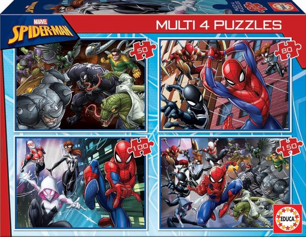 Marvel Spiderman - Multi 4 Puzzel (50-80-100-150 stukjes)