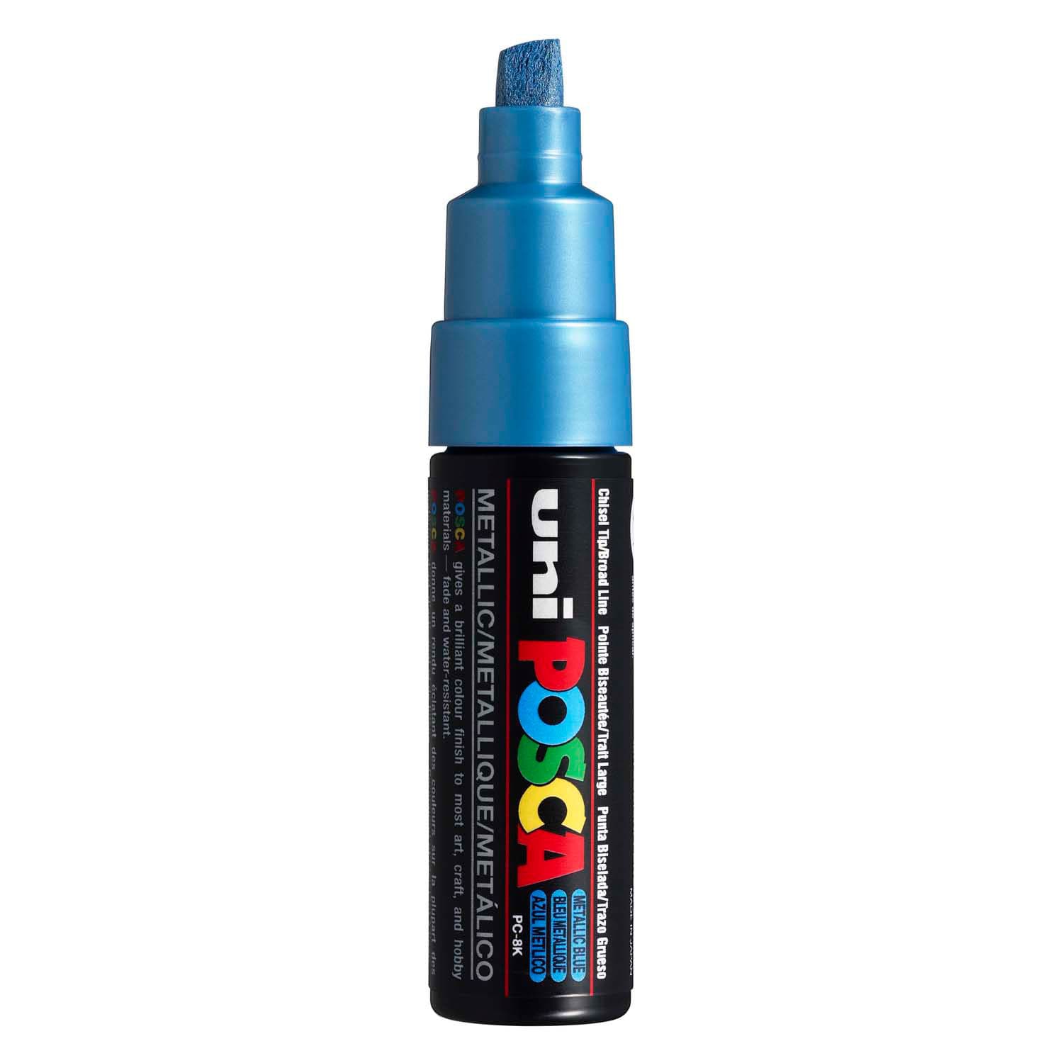 Uni Posca Verfmarker 8K Metallic Blauw - Beitelpunt 8mm
