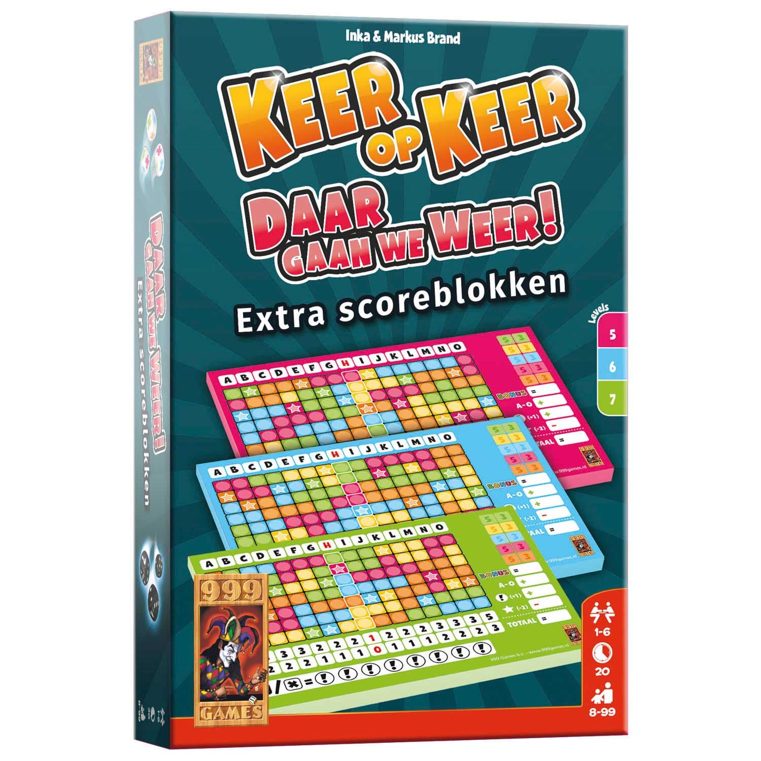 999 Games Keer op Keer Scoreblok 3 stuks, Level 5, 6 en 7