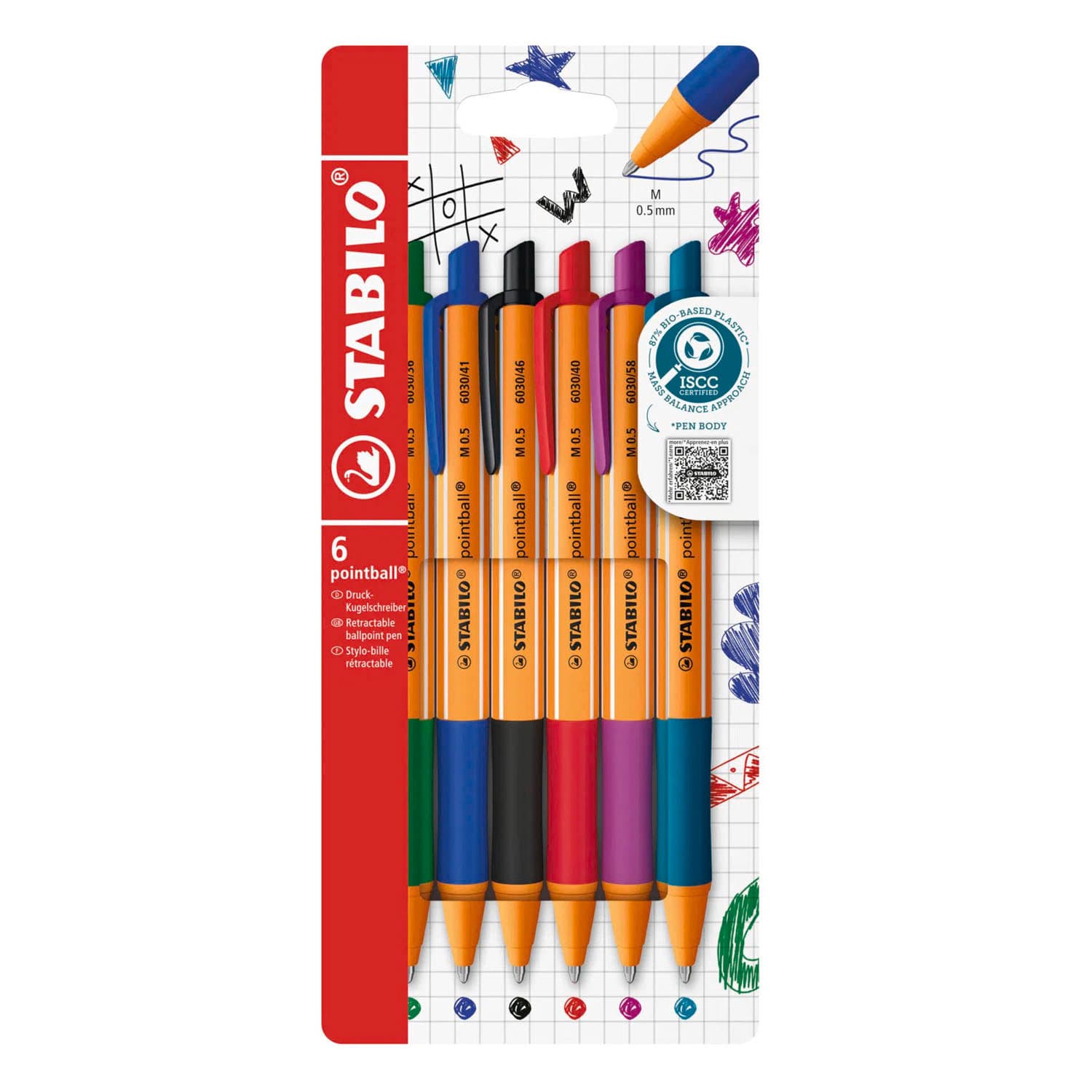 Stabilo Pointball Rollerball - Assorted Colours, Pack Of 6