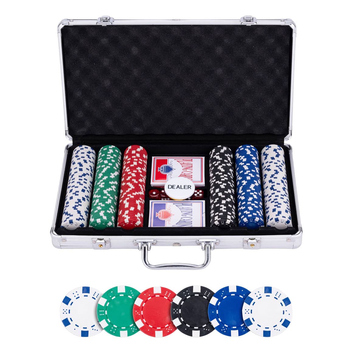 Pokerset in Zilveren Koffer - 300 Chips