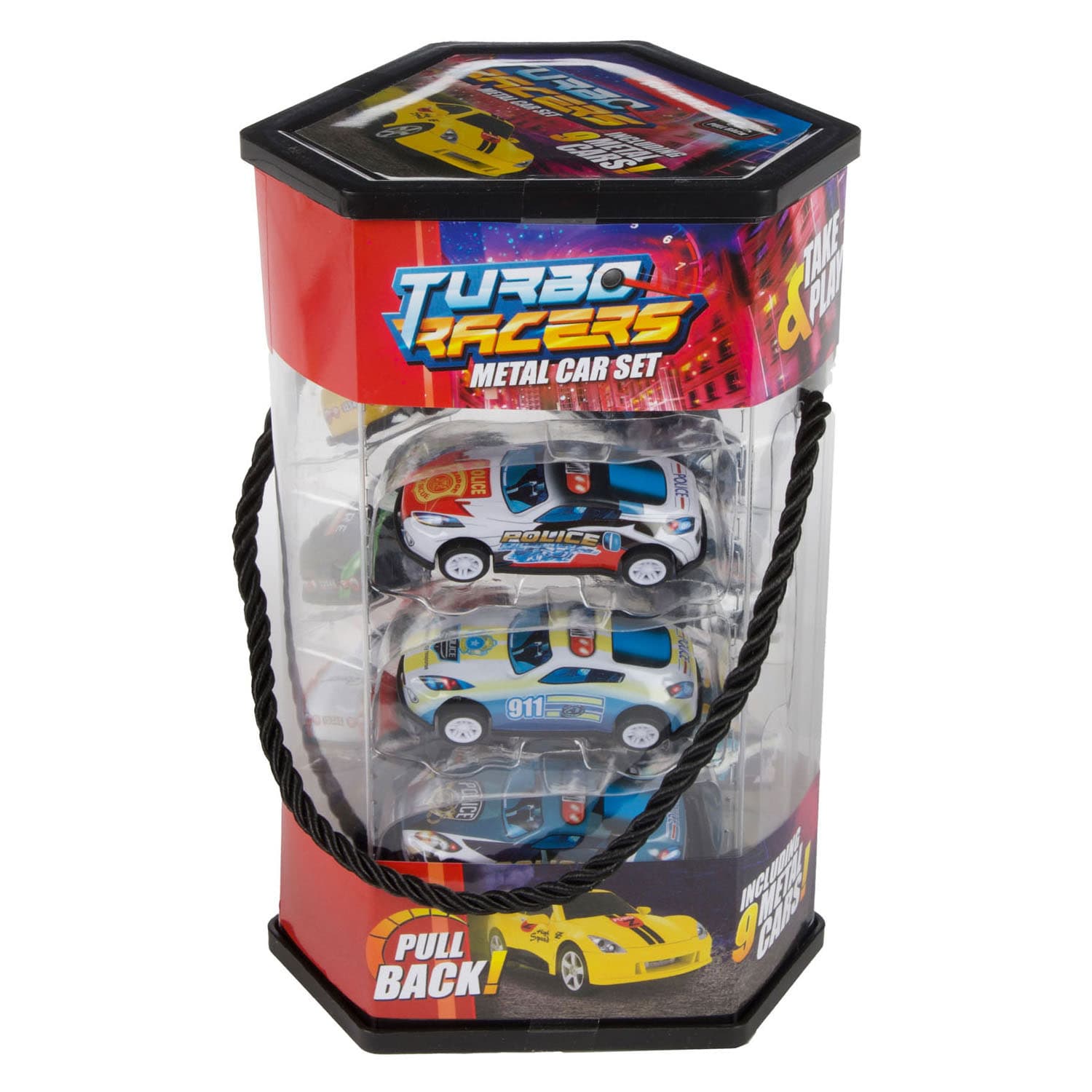 Turbo Racers Metalen Pull Back Auto\'s - 9st.