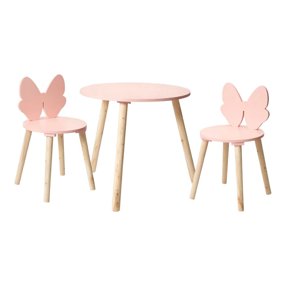 Houten Set Tafeltje met 2 Stoelen Vlinder - Roze